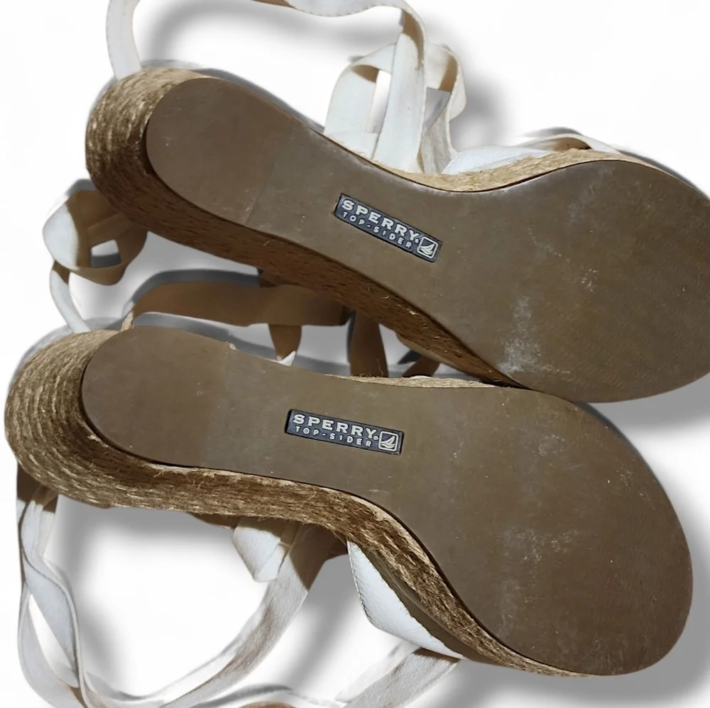 Sperry Top-Sider White Lace-Up Platform Wedge Espadrilles Women Size 10